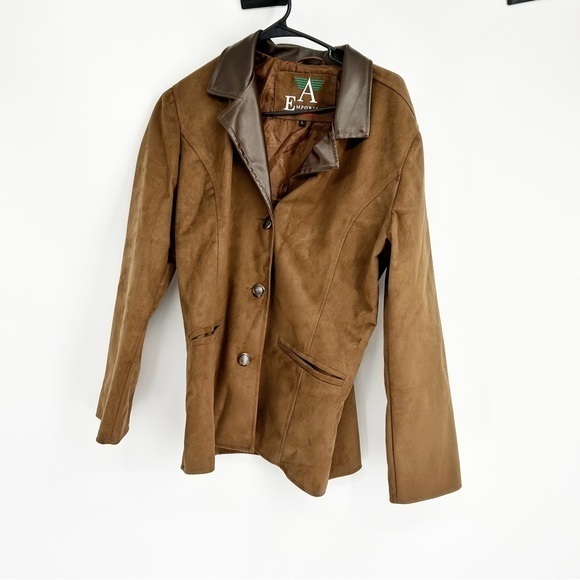 Emporia Collezione Brown Faux Suede Leather Blazer Size Large - Picture 1 of 7